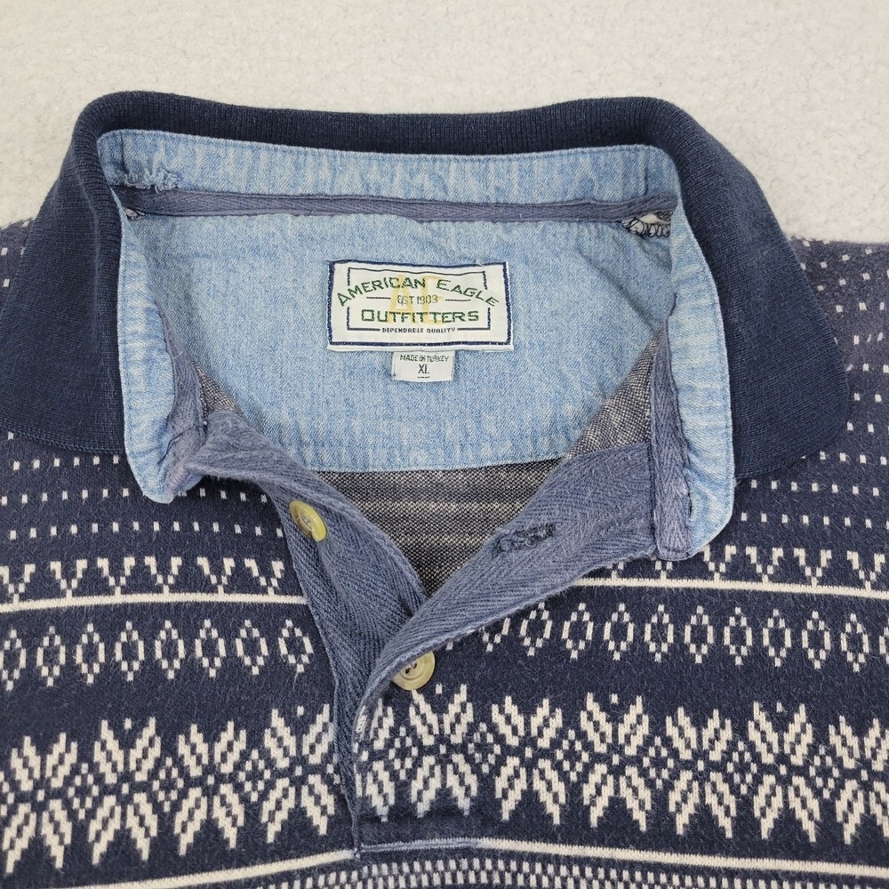 Vintage American Eagle Sweater Mens XL Blue Fair Isle Knit 90s Pullover 255
